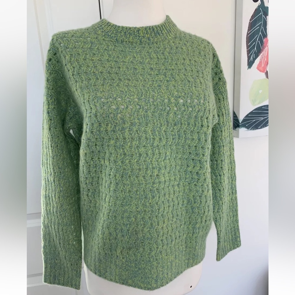 Gorgeous  NAADAM  XS 100% Cashmere Blue Green Marled Open Wave Stitch Sweater